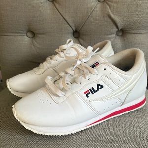 Red white and blue womens fila tennis shoes